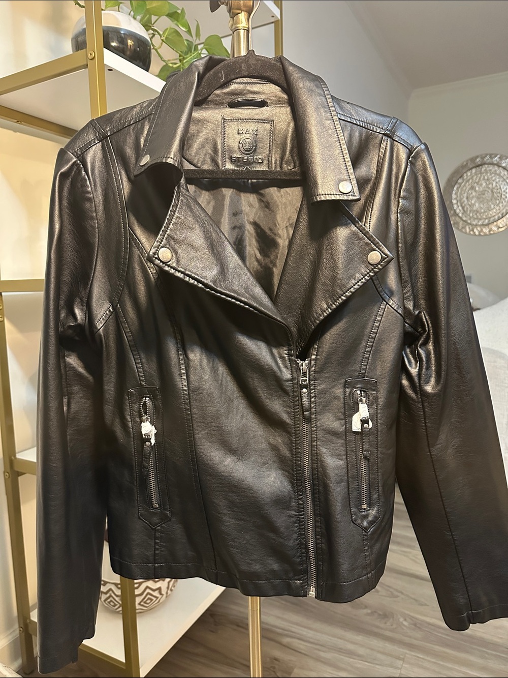 Max Studio Black Faux Leather Asymmetrical Moto Jacket NWOT